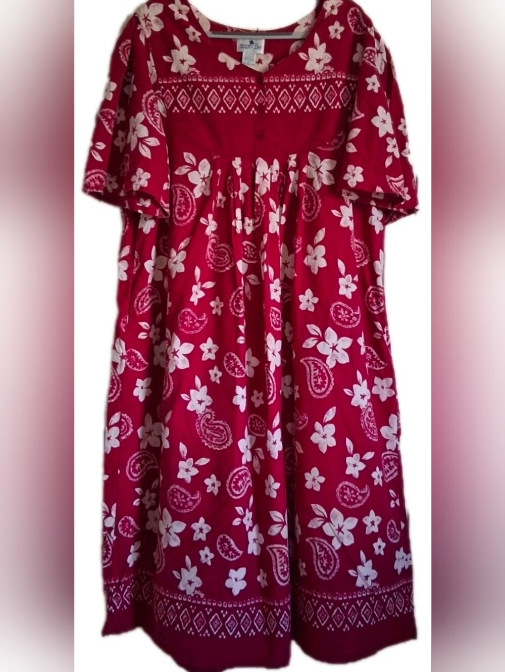 Desert Jems House Lounging Dress Womens Sz 2X Magenta & White Floral 100% Cotton